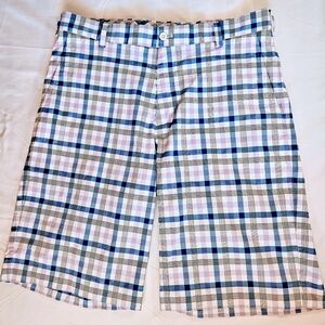 Nike Mens Blue And Purple Plaid Dri Fit Golf Shorts With Pockets Size 32